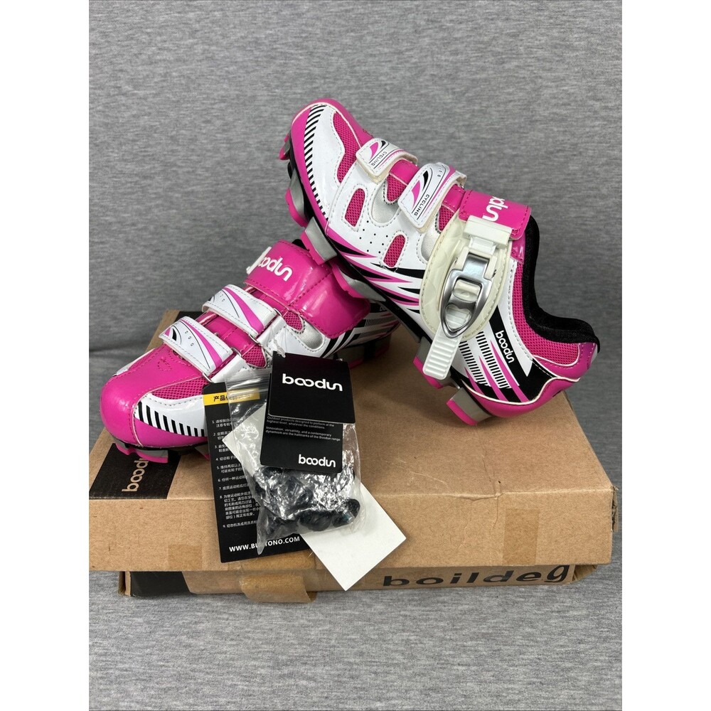 Boodun Womens Pink White MTB Cycling Shoes Size 5.5 US, Pink/white, BNWT